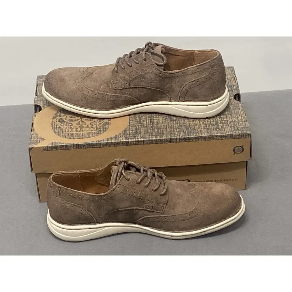 Born Men’s Luke‎ Wingtip Oxford Shoes Size 9 Distressed Suede Leather Taupe